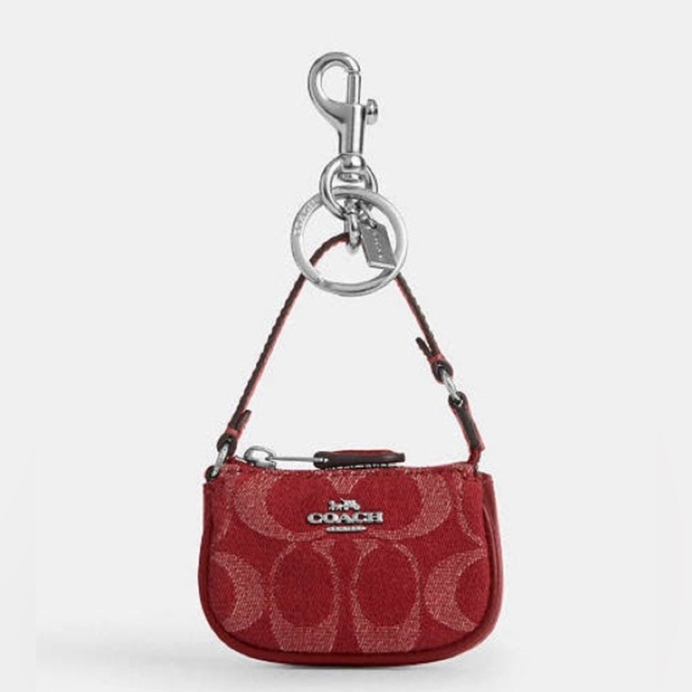 New Coach Mini Nolita Bag Charm in Red Logo Denim